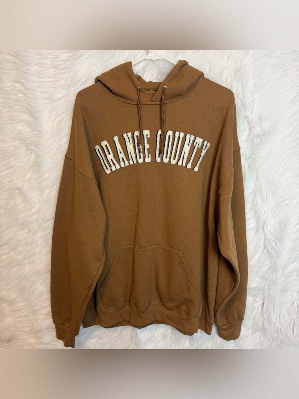 Orange County Brown Hooded Sweatshirt Embroidered Hoodie Fleece Oversized